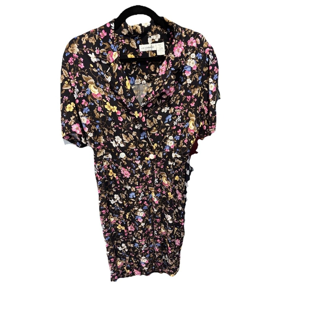 Liz Claiborne Women’s Floral Dress Petite Size 14 Short Sleeve Knee Length
